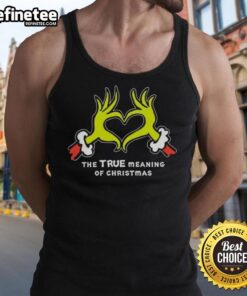 Nice Grinch hands forming a heart on a tank top, capturing the true meaning of Christmas in a festive design.