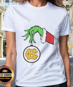 Grinch-themed ladies tee from Harris County High School, perfect for Christmas 2025 celebrations.