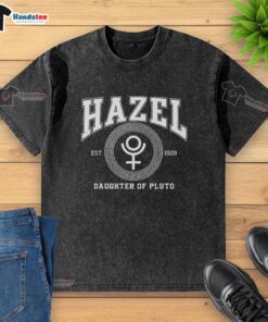 Nice Hazel Daughter of Pluto Roman gold-washed t-shirt featuring a unique design and comfortable fit for casual wear.