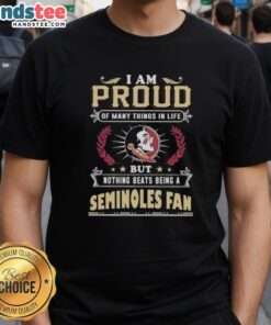 Florida State Seminoles fan t-shirt reading 'I Am Proud Of Many Things In Life But Nothing Beats Being A Seminoles Fan.'