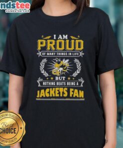 Ladies tee featuring 'Proud to be a Georgia Tech Yellow Jackets fan' design, perfect for GT supporters.