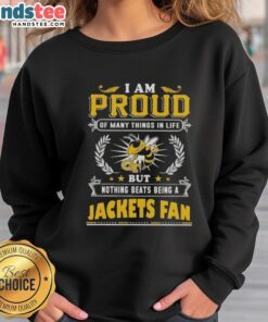 Georgia Tech Yellow Jackets fan sweatshirt showcasing pride in school spirit and love for the team.