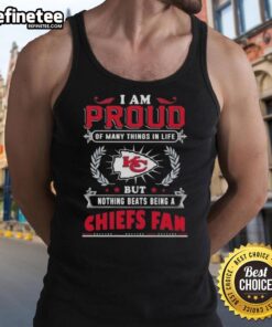 Tank top featuring 'Proud Kansas City Chiefs Fan' graphic, perfect for showing team spirit on game day.
