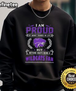 Cozy sweatshirt featuring 'Proud Kansas State Wildcats fan' design, perfect for showing team spirit and pride.