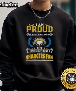 Cozy sweatshirt featuring 'Proud Los Angeles Chargers Fan' design, perfect for dedicated NFL supporters.