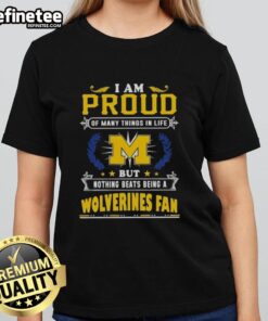 Michigan Wolverines fan ladies tee showcasing pride in being a dedicated supporter of Michigan sports and team spirit.