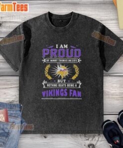 Proud Minnesota Vikings fan wearing a washed t-shirt, celebrating love for football and team spirit.