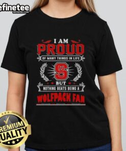 Alt Text: Proud NC State Wolfpack fan wearing a stylish ladies tee, celebrating school spirit and team pride.