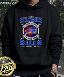 Colorado fan wearing a Buffalo Bills hoodie, showcasing team spirit with 'Win, Lose, or Tie' slogan.