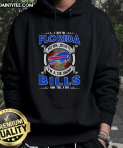 Buffalo Bills fan hoodie in Florida, featuring 'Win, Lose, or Tie, I'm a Dead Hard Buffalo Bills Fan Till I Die' slogan.