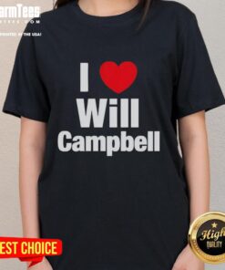 Womens tee featuring 'I Love Will Campbell' design for New England Patriots fans, perfect for football lovers.