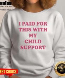 Alt Text: Funny sweatshirt with 'Nice, I Paid For This With My Child Support' text, ideal for casual wear and humor lovers.