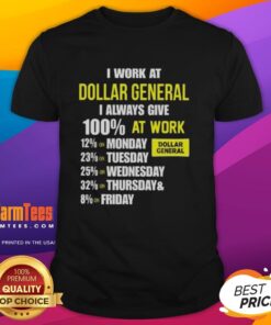 Nice I Work At Dollar General T-Shirt showcasing dedication with 'I Always Give 100% At Work' slogan.