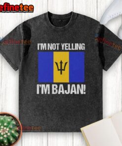 Nice I'm Not Yelling I'm Bajan Flag Washed T-Shirt featuring a vibrant Bajan flag design on a soft, casual tee.