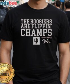 Alt Text: Nice Indiana Football t-shirt featuring Fernando Mendoza, celebrating The Hoosiers as flippin' champs.