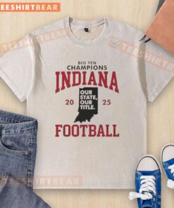 Alt Text: 2025 Nice Indiana Hoosiers Football Big Ten Champions washed t-shirt featuring bold graphics and team pride.