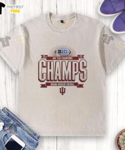 Nice Indiana Hoosiers Football Big Ten Championship 2025 washed t-shirt featuring team colors and logo design.