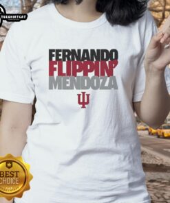 Alt Text: Nice Indiana Hoosiers Football Fernando Flippin Mendoza Player of the Year ladies tee featuring team colors and logo.