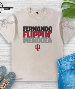 Alt Text: Nice Indiana Hoosiers Football Fernando Flippin Mendoza Player of the Year washed t-shirt, showcasing team pride and style.