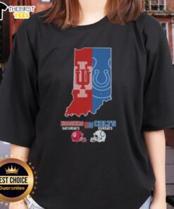 Nice Indiana Hoosiers on Saturdays and Indianapolis Colts on Sundays ladies tee, perfect for sports fans and casual wear.