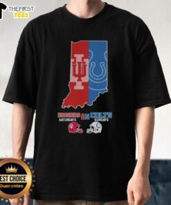 Nice Indiana Hoosiers on Saturdays and Indianapolis Colts on Sundays T-shirt featured in vibrant colors and sporty design.