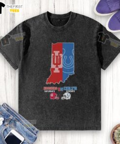 Washed t-shirt featuring Nice Indiana Hoosiers on Saturdays and Indianapolis Colts on Sundays design, perfect for sports fans.