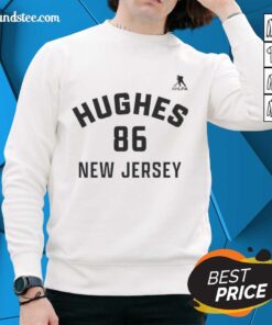 Jack Hughes New Jersey Devils ice hockey sweatshirt with name and number 86, perfect for fans and players.