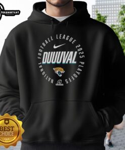 Alt Text: Jacksonville Jaguars 2025 Playoff Participant hoodie featuring a highlight receiver design, perfect for fans.