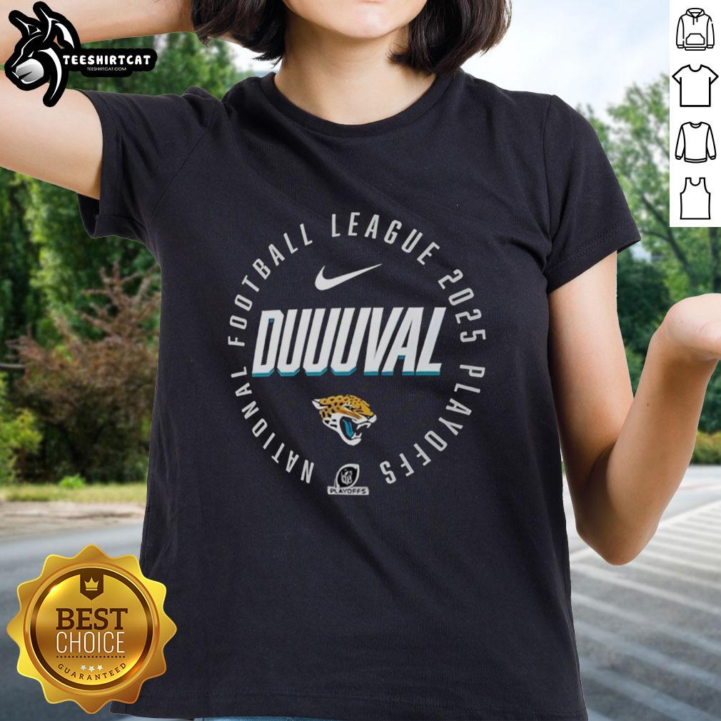 nice-jacksonville-jaguars-2025-playoff-participant-highlight-receiver-ladies-tee Alt Text: Ladies tee featuring Jacksonville Jaguars 2025 playoff participant highlights, perfect for fans and supporters.