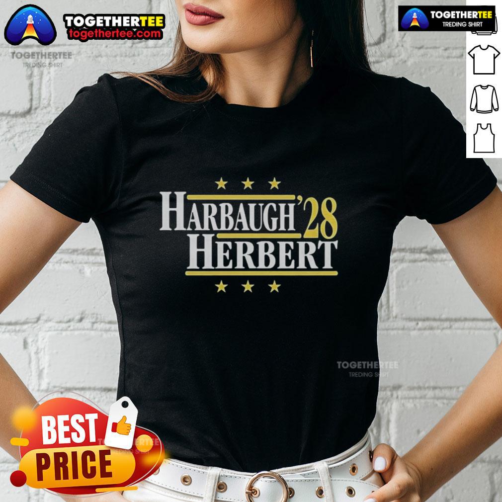 Nice Jim Harbaugh Vs Justin Herbert Los Angeles Chargers 2028 Ladies Tee 2028 Ladies Tee featuring Nice Jim Harbaugh vs Justin Herbert from Los Angeles Chargers football matchup.
