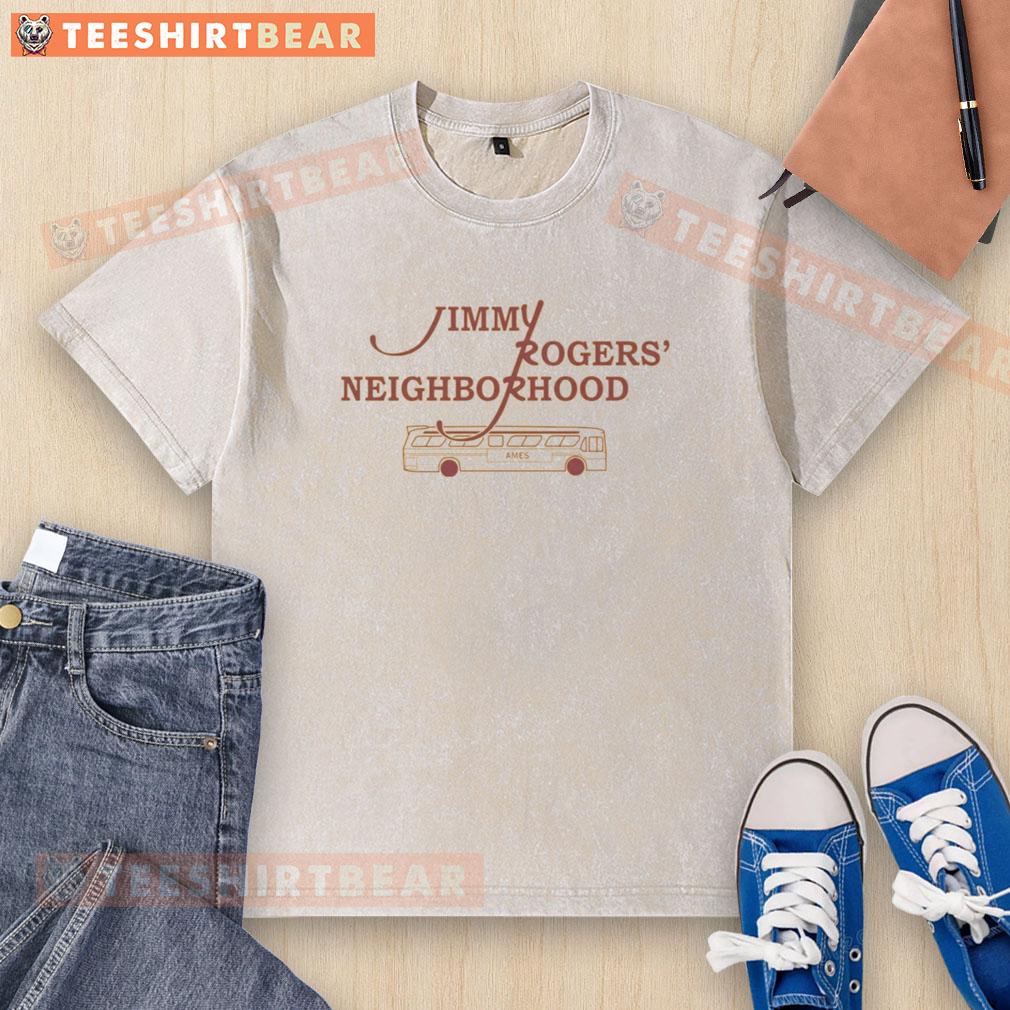 nice-jimmy-rogers-neighborhood-gold-washed-t-shirt Nice Jimmy Rogers Neighborhood gold washed t-shirt displayed on a wooden background, highlighting its vibrant color and design.