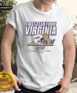 Nice JMU Football CFP First Team from Virginia T-shirt featuring bold graphics celebrating James Madison University football.