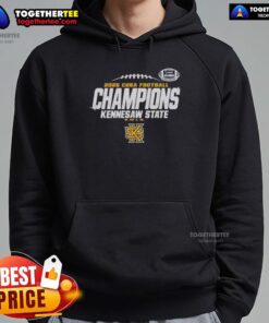 Kennesaw State Owls 2025 C-USA Champs hoodie displayed in football locker room, showcasing team spirit and pride.