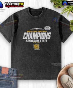 Nice Kennesaw State Owls C-USA Champs 2025 Football Locker Room Washed T-Shirt displayed on a hanger in a sports setting.