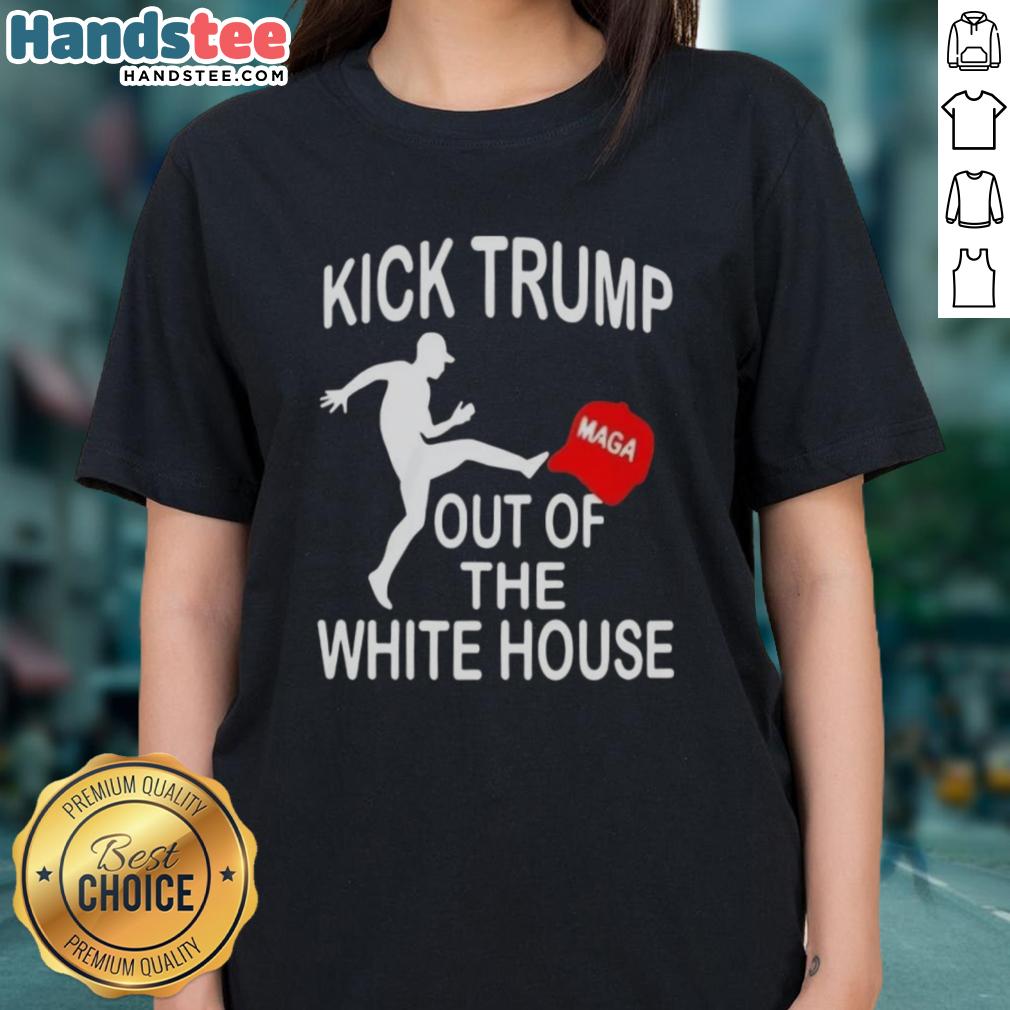nice-kick-trump-maga-red-hat-out-of-the-white-house-ladies-tee Womens tee featuring a red 'Make America Great Again' hat design, symbolizing support for Trump at the White House.