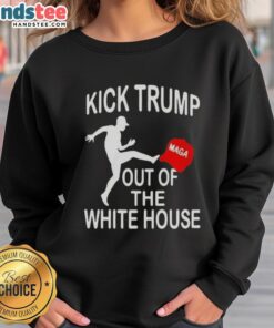Nice Kick Trump MAGA red hat and Out of the White House sweatshirt displayed together, perfect for political apparel fans.