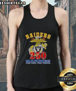 Nice Las Vegas Raiders x U.S.M.C 250th Birthday Celebration tank top featuring bold graphics and vibrant colors.