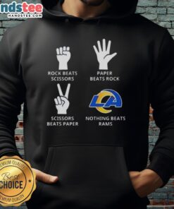 Stylish Los Angeles Rams hoodie featuring 'Nothing Beats Rock, Paper, Scissors' graphic, perfect for NFL fans.