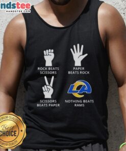 Nice Los Angeles Rams tank top featuring 'Nothing Beats Rock, Paper, Scissors' design, perfect for game day wear.