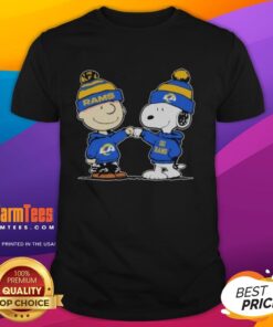 Alt Text: Nice Los Angeles Rams Snoopy and Charlie Brown Best Friends T-Shirt featuring iconic characters in team colors.