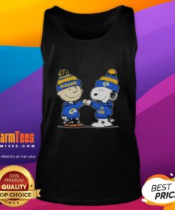 Nice Los Angeles Rams Snoopy and Charlie Brown Best Friends tank top featuring playful cartoon design and team colors.