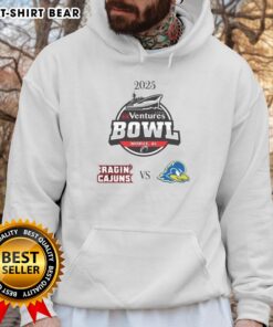 2025 Ventures Bowl hoodie featuring Louisiana Ragin' Cajuns vs Delaware Blue Hens design, perfect for game day fans.