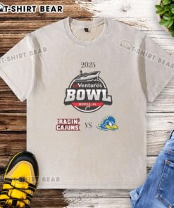 Nice Louisiana Ragin' Cajuns vs Delaware Blue Hens 2025 Ventures Bowl washed t-shirt in vibrant colors.
