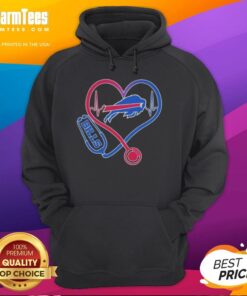 Buffalo Bills hoodie featuring stethoscope and headphones, perfect for passionate fans showing love for their team.