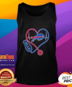 Buffalo Bills tank top featuring stethoscope and headphones design, perfect for fans showing love for their team.