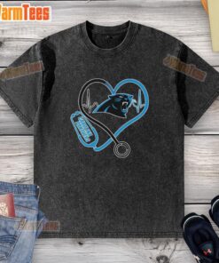 Nice Love Carolina Panthers Stethoscope Headphones Fans Washed T-Shirt featuring team colors and logo for dedicated fans.