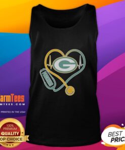 Green Bay Packers tank top featuring a stethoscope and headphones design, perfect for passionate fans.