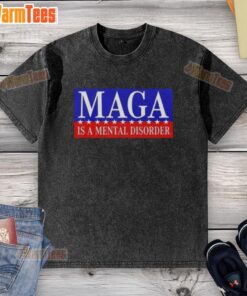 Alt Text: Nice Maga Is A Mental Disorder washed t-shirt featuring bold text design, perfect for casual wear and political statements.