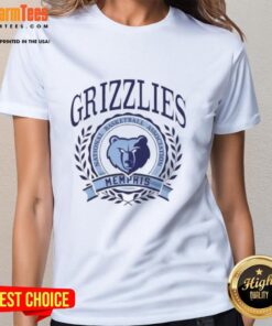 Alt Text: Stylish Memphis Grizzlies National Basketball Association crest on a ladies' tee, perfect for fans and casual wear.