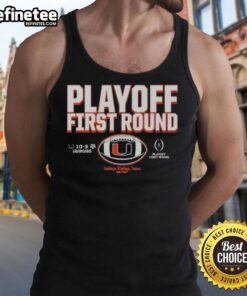 Nice Miami Hurricanes CFP Playoff First Round 2025 tank top featuring team colors and logo for fans and supporters.